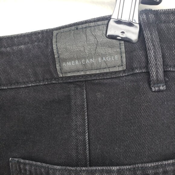 American Eagle Women's Sz 12 Black Button Front Denim Mini Skirt - Picture 4 of 7